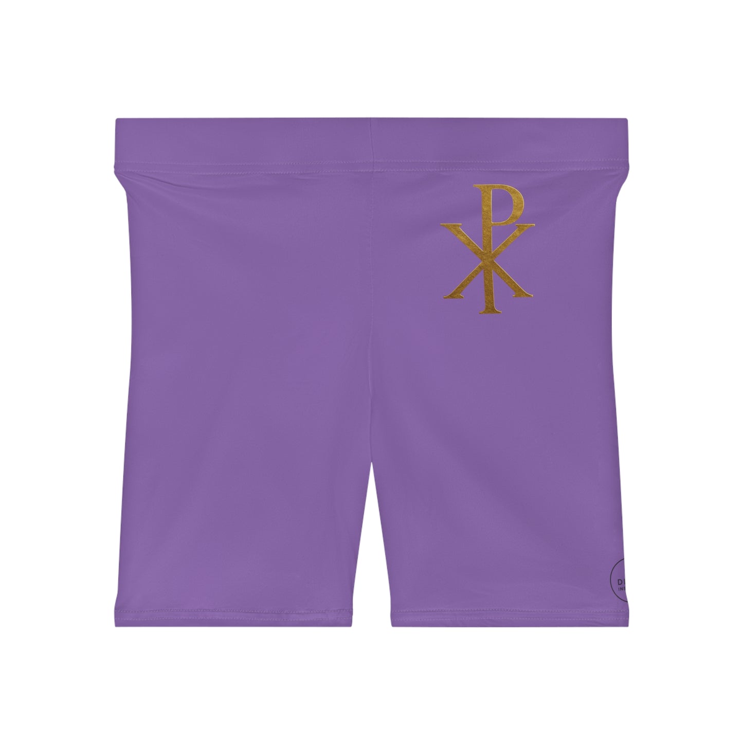 Chi Rho Women’s Biking Christian Shorts in Purple – Strength and Victory in Christ