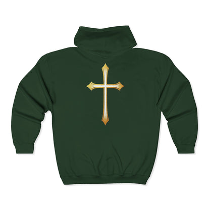 Men’s Modern Gold Cross Zip-Up Hoodie – Everyday Comfort with Faith