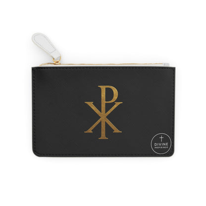 “Divine Seal” | Women’s Mini Clutch in Black – Gold Chi Rho Elegance