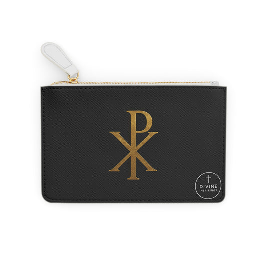 “Divine Seal” | Women’s Mini Clutch in Black – Gold Chi Rho Elegance