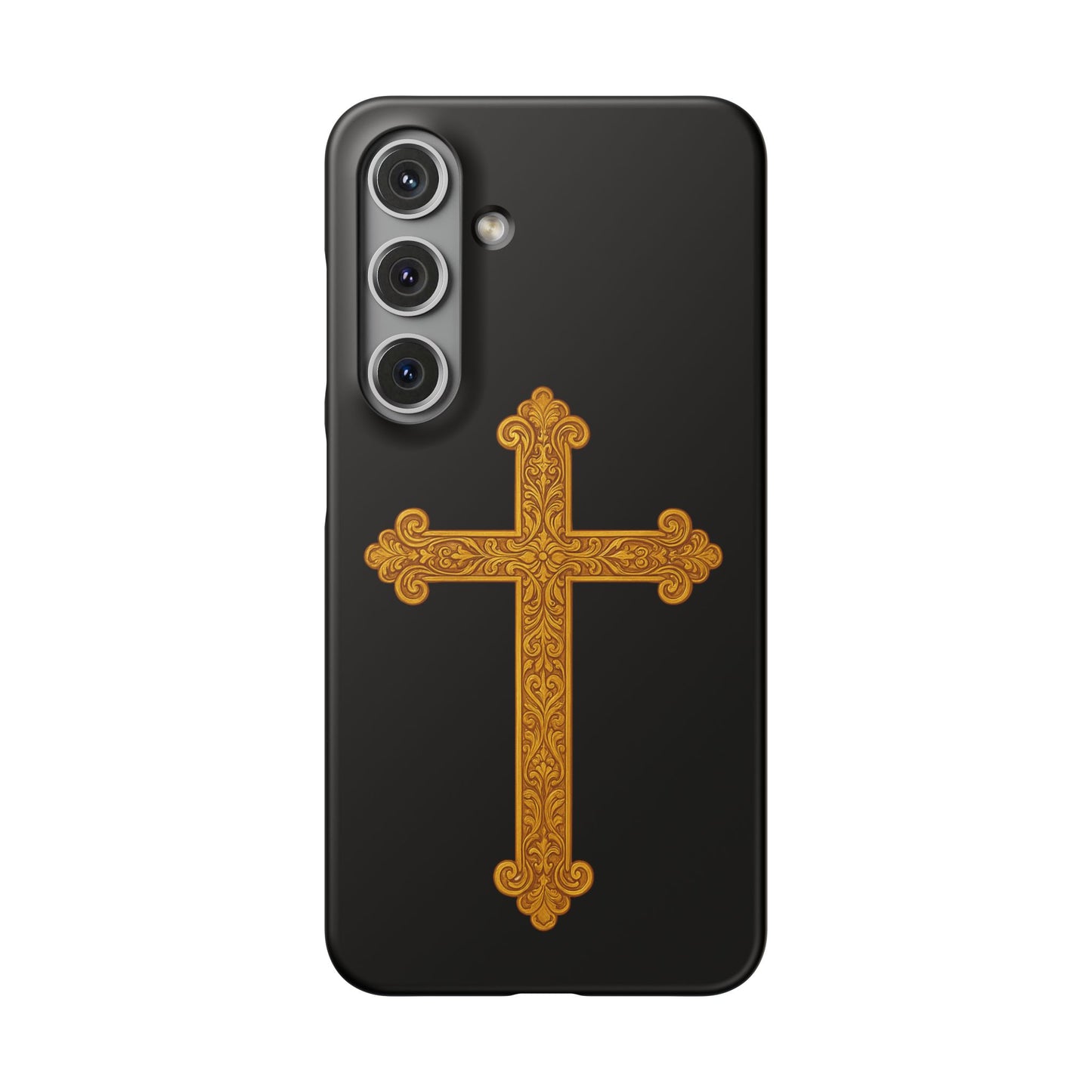 Black Samsung Snap Case – Gold Cross Design