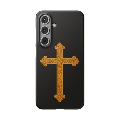 Black Samsung Snap Case – Gold Cross Design