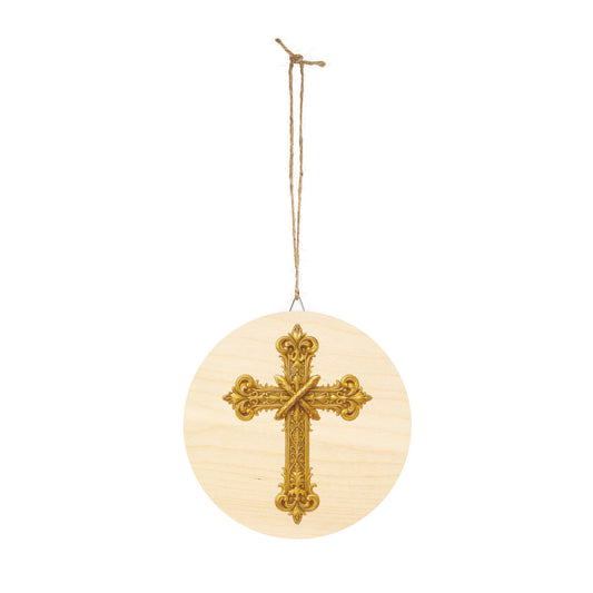 Golden Cross Wall Hanging — Faith-Inspired Wooden Décor