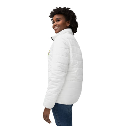 Blooming Faith Women’s Puffer Jacket – Floral Cross Crest