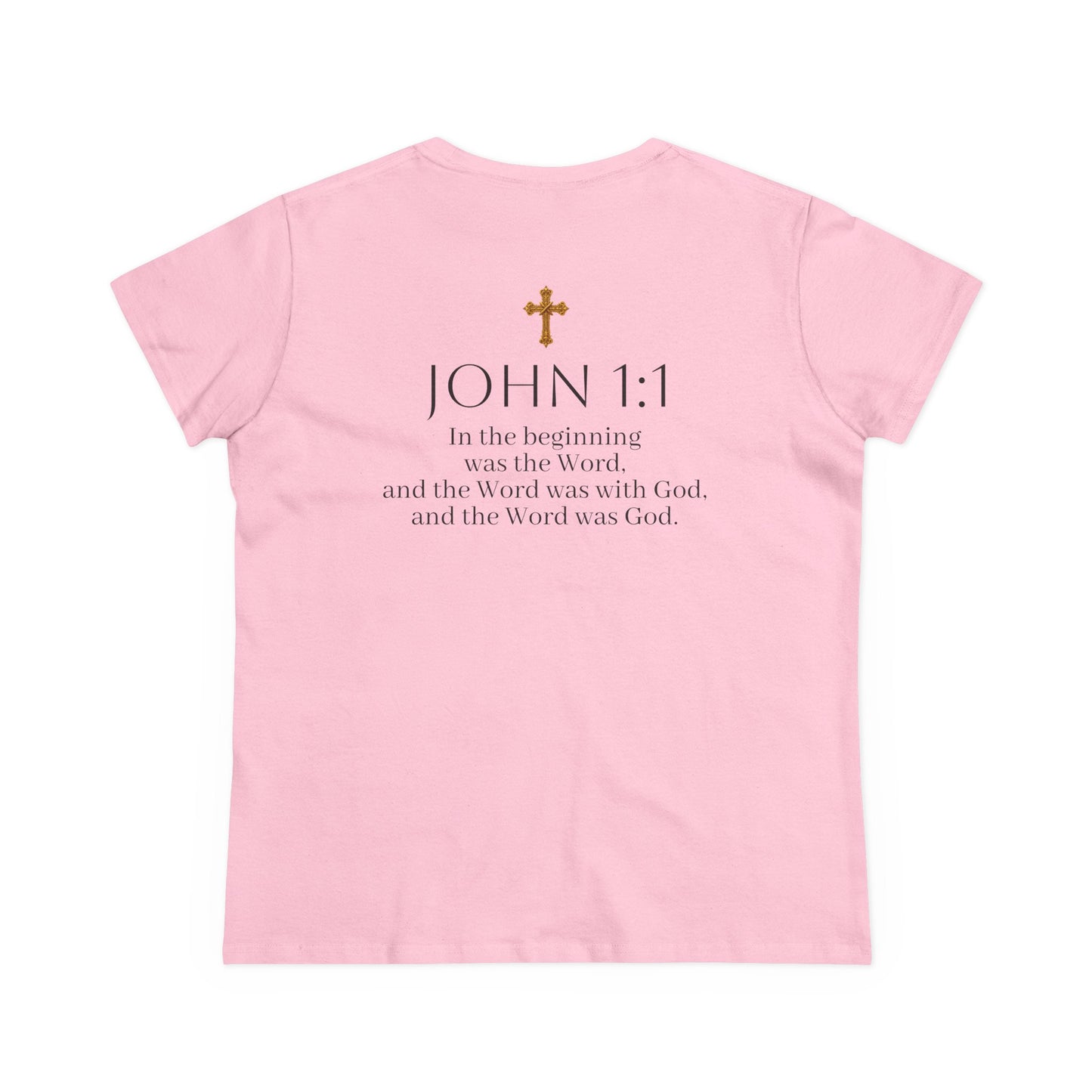 “The Word Eternal” – Women’s Christian Tee with Bold Dark Lettering (John 1:1)