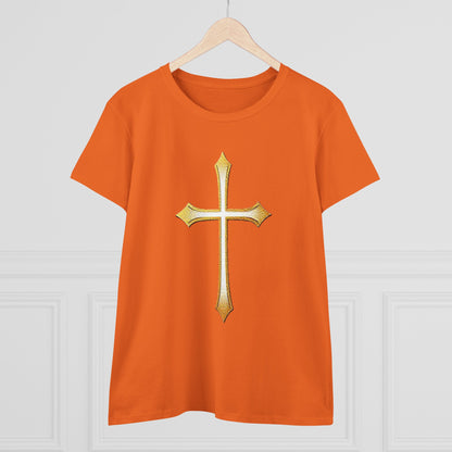 Women’s Gold Cross Tee – Christian Faith Shirt with Bold Cross Design