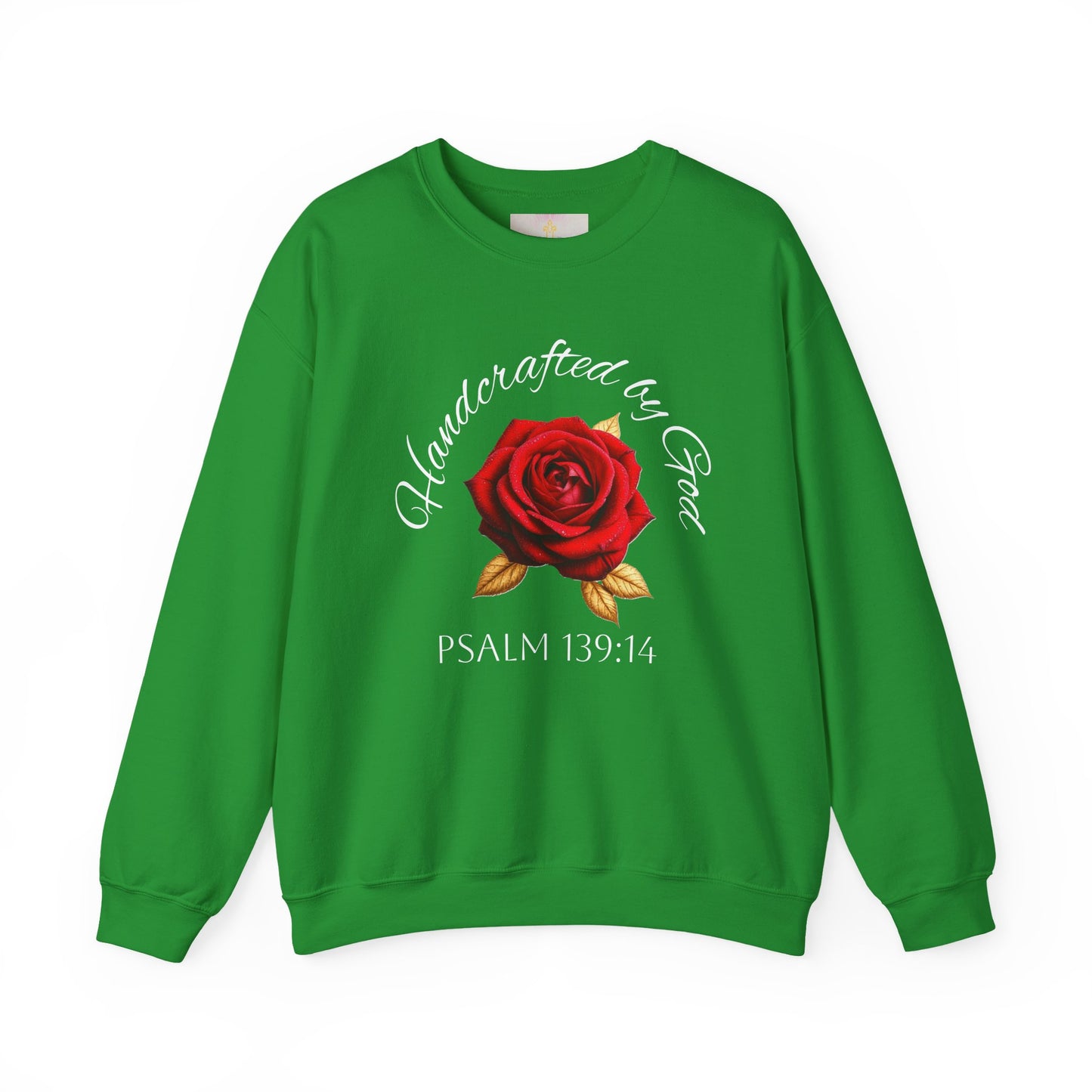 Handcrafted by God Rose Sweatshirt – White Lettering, Psalm 139:14