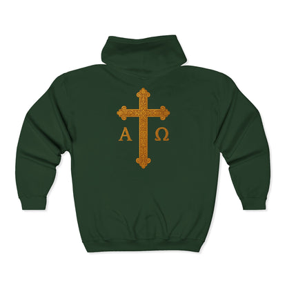 Men’s Alpha & Omega Zip-Up Hoodie – Spiritual Strength & Comfort