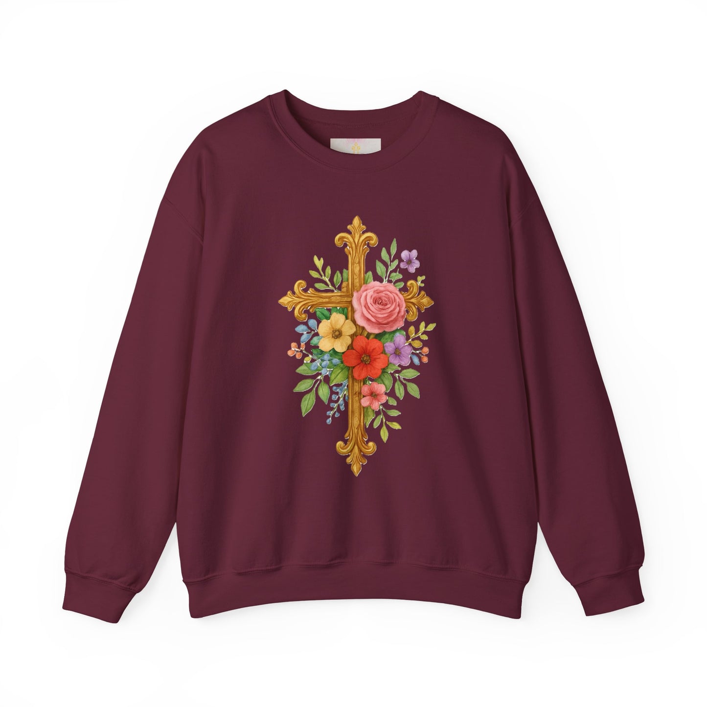 Golden Floral Cross Women’s Sweatshirt – Grace in Full Bloom