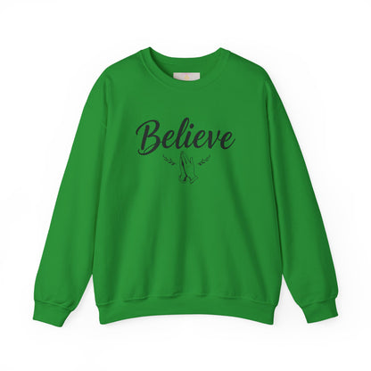Women’s Believe Christian Sweatshirt – Praying Hands & Romans 10:9