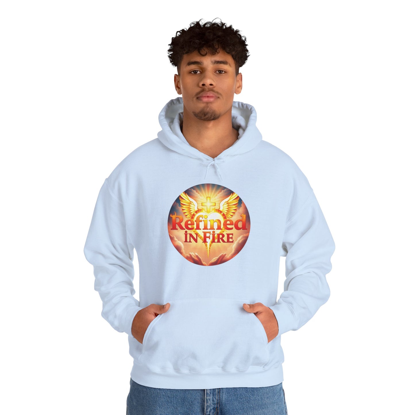 “Refined in Fire” Christian Hoodie – Bold Flame Design Faith Pullover