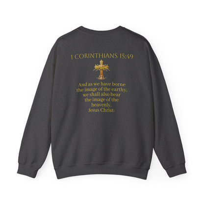 Becoming Women’s Faith Sweatshirt – Light Lettering (1 Corinthians 15:49)
