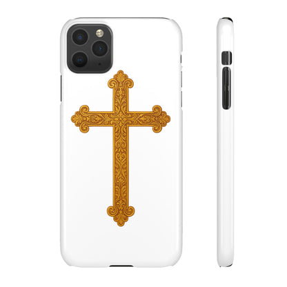 White iPhone Snap Case – Gold Cross Design