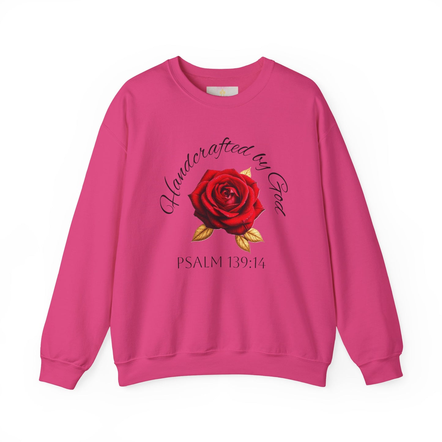 Handcrafted by God Rose Sweatshirt – Dark Lettering, Psalm 139:14