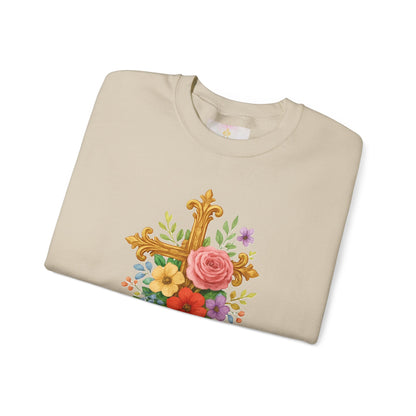 Floral Cross Women’s Sweatshirt – Grace in Full Bloom