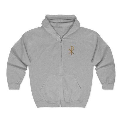 Radiant Faith Women's Zip-Up Hoodie with Gold Chi Rho Design