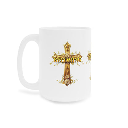 “Becoming” Ceramic Mug – Ornate Cross Design