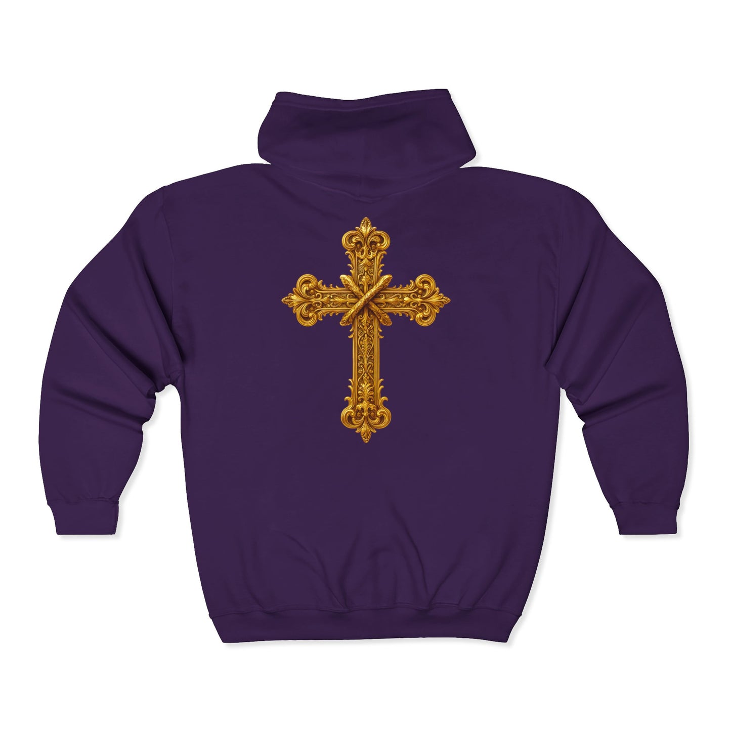 Men’s Ornate Gold Cross Zip-Up Hoodie – Spiritual Elegance & Comfort