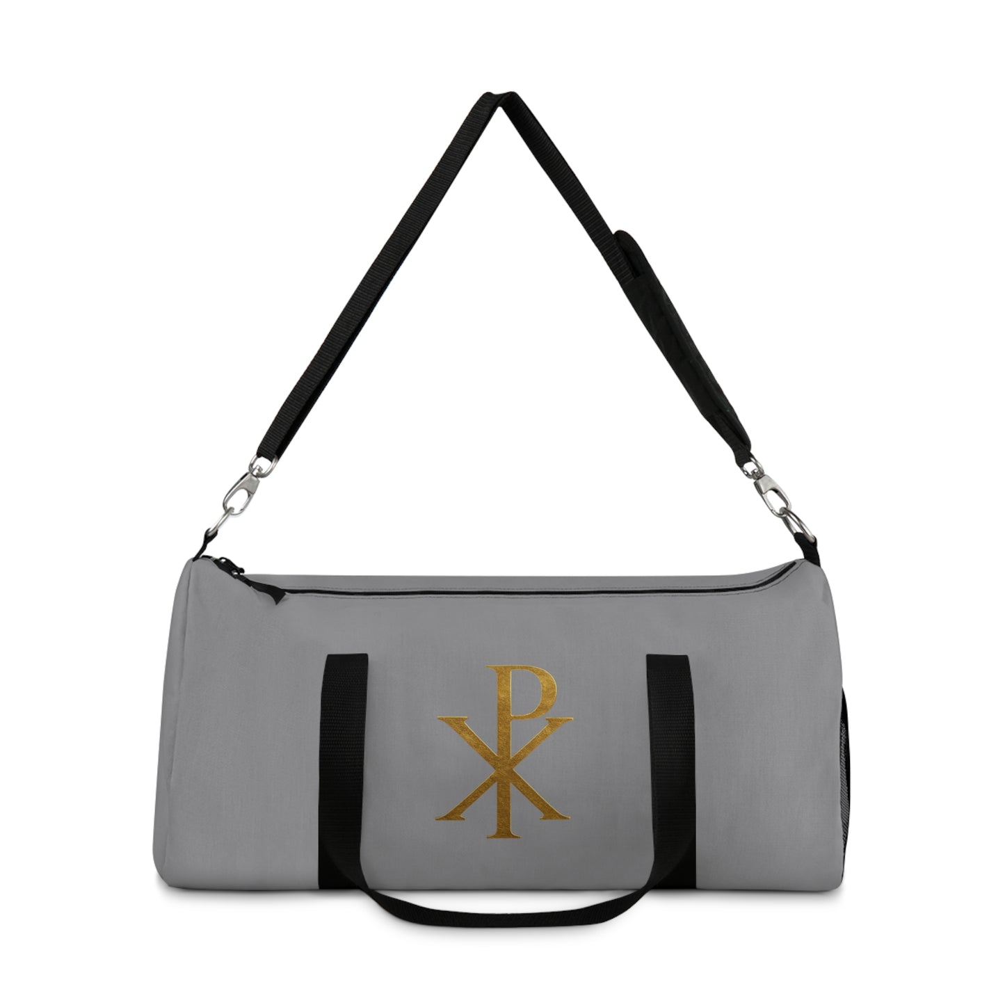 Christ’s Victory Duffle Bag in Grey – Chi Rho Symbol