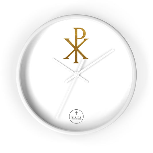 Gold Chi Rho Wall Clock – Elegant Christian Symbol Decor