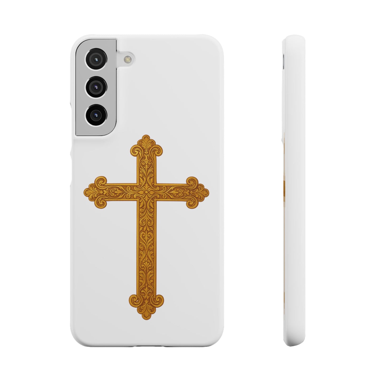 White Samsung Snap Case – Gold Cross Design