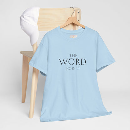 “The Word Eternal” – Men’s Christian Tee with Bold Dark Lettering (John 1:1)