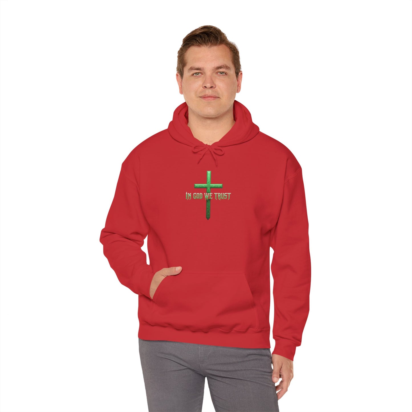 In God We Trust – Men’s Christian Hoodie (Green Design)