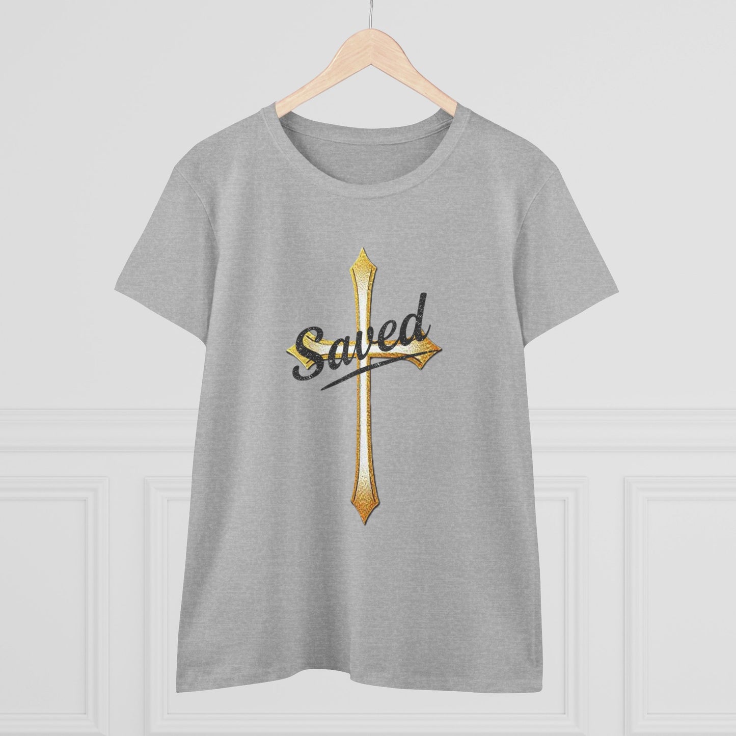 Saved Women’s Tee – Christian Faith Shirt with Cross Design