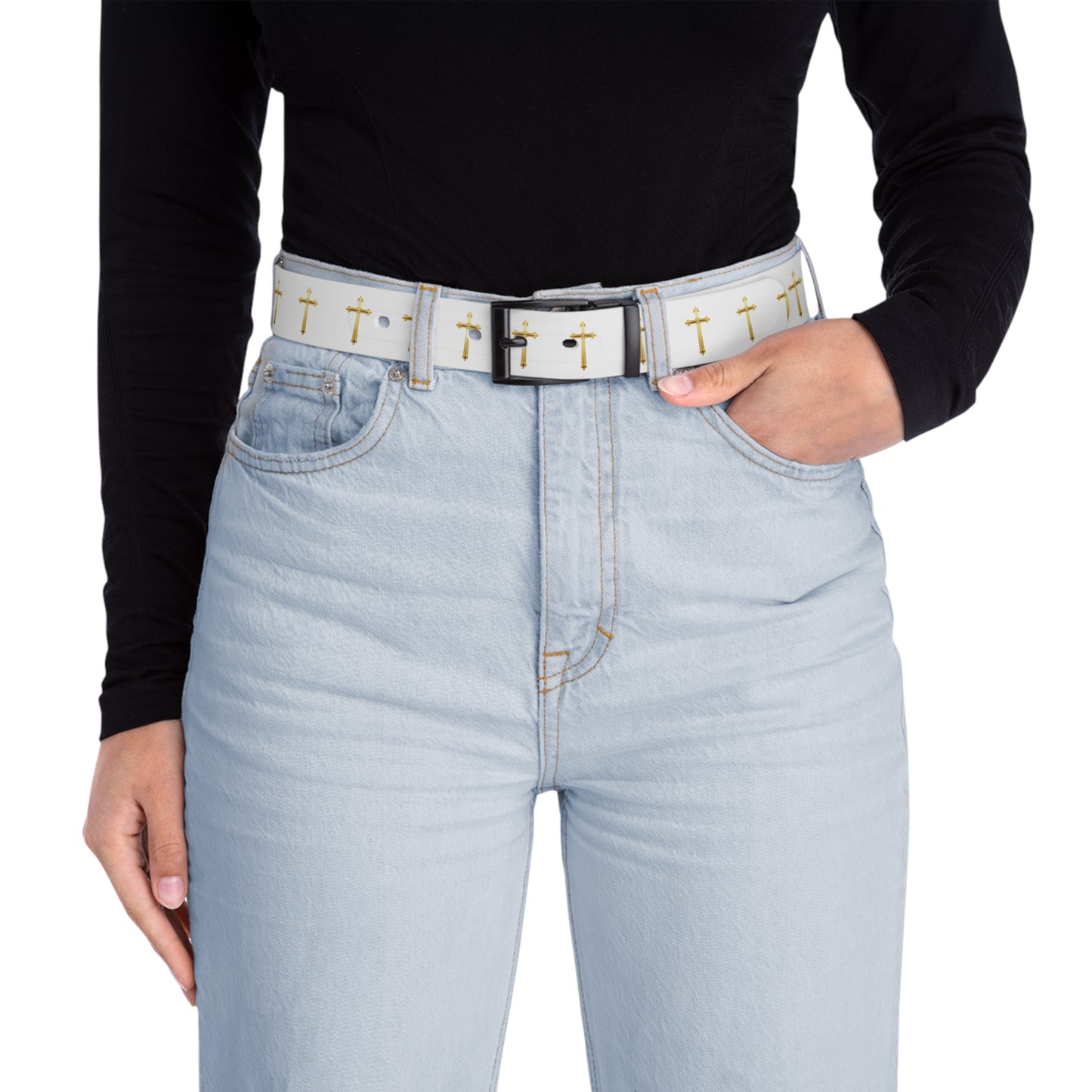 Crown of Light Belt in White – Gold Cross Pattern