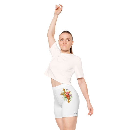 Floral Cross Women’s Biking Shorts – Beauty and Strength in the Cross