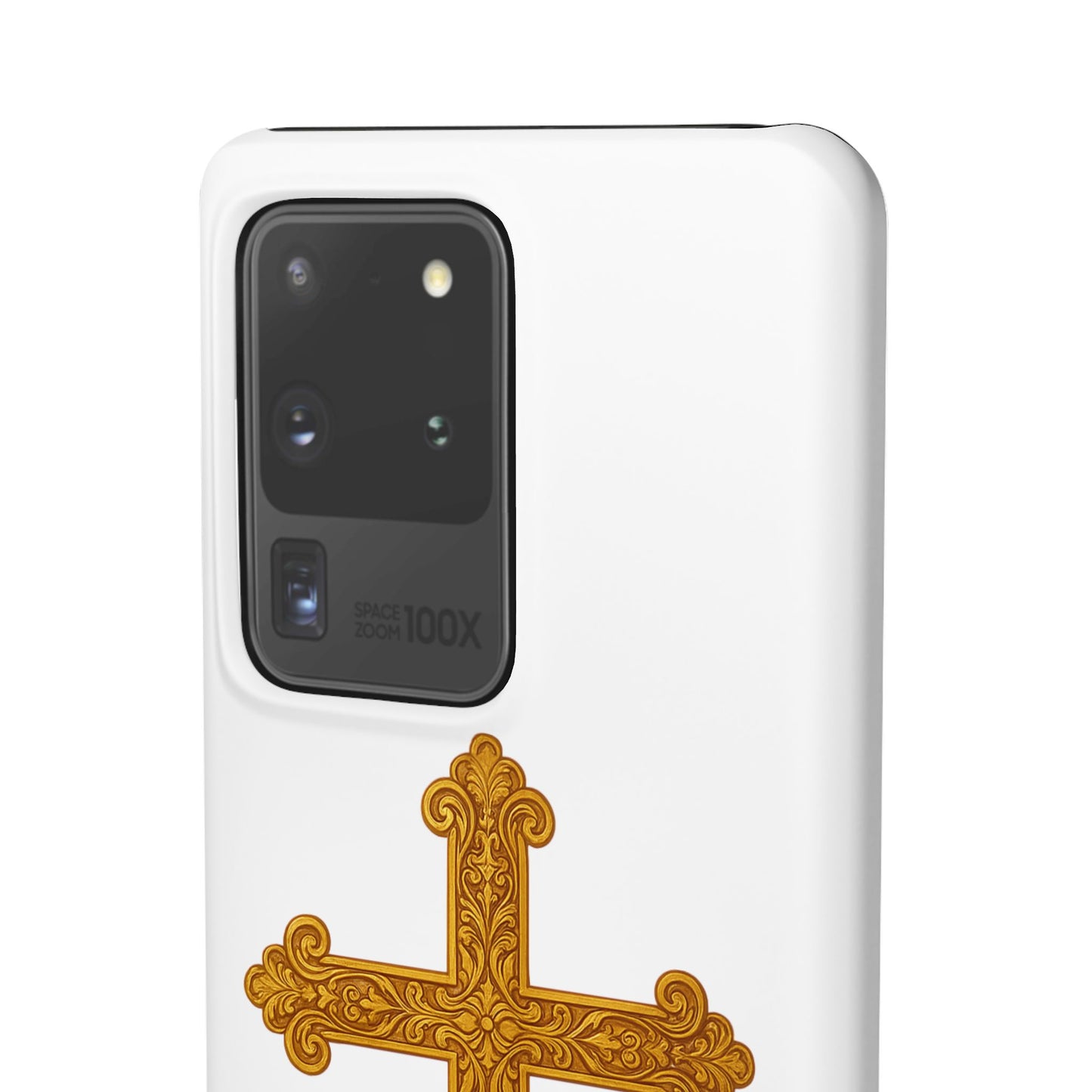 White Samsung Snap Case – Gold Cross Design