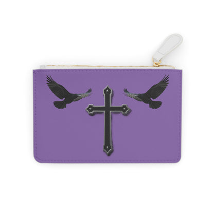 “Shadowed Faith” | Women’s Mini Clutch in Mauve – Black Cross with Flanking Crows