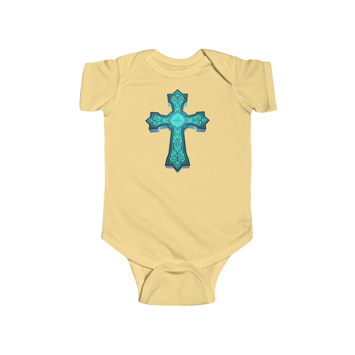 Heavenly Glow – Infant Short Sleeve Onesie with Radiant Cross