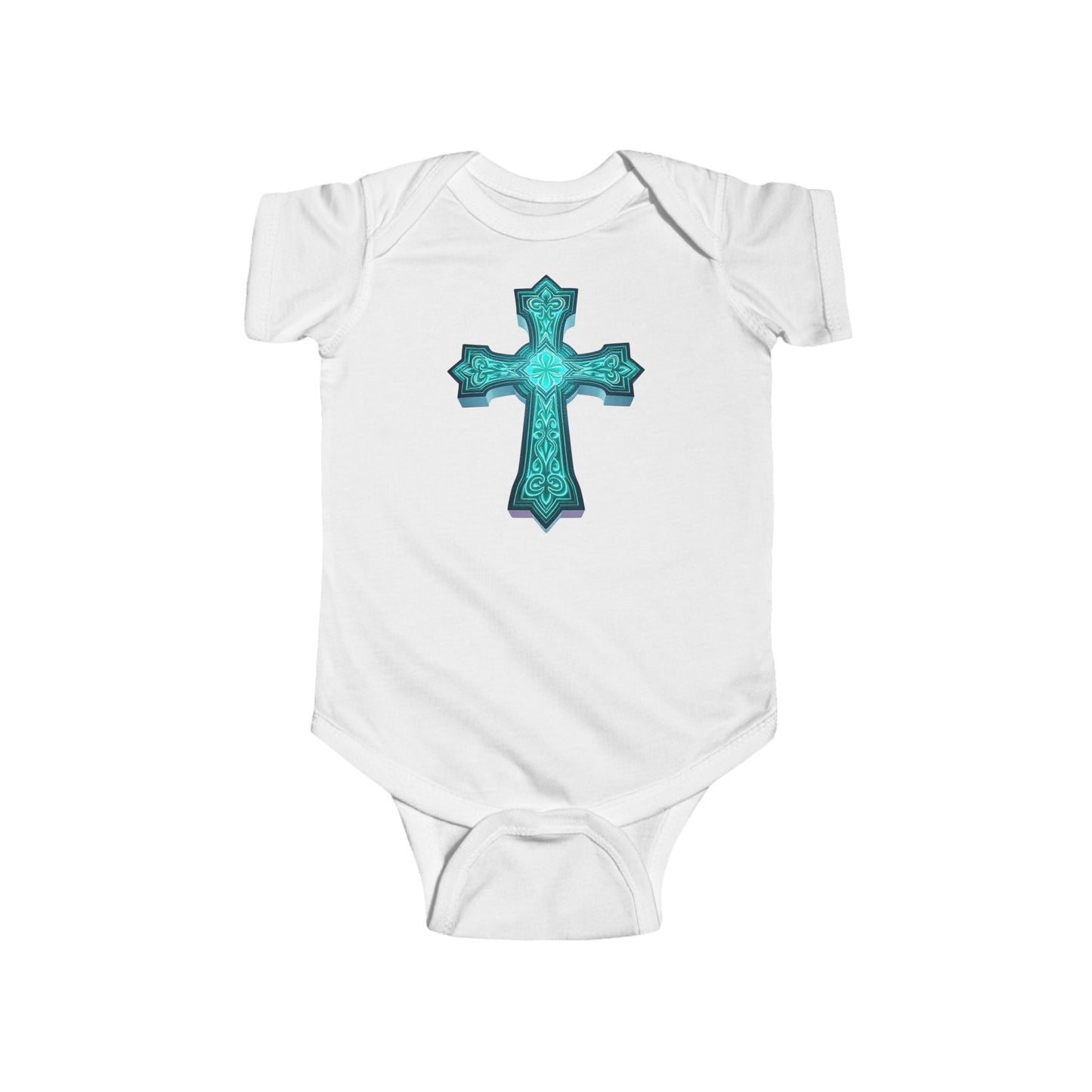 Heavenly Glow – Infant Short Sleeve Onesie with Radiant Cross