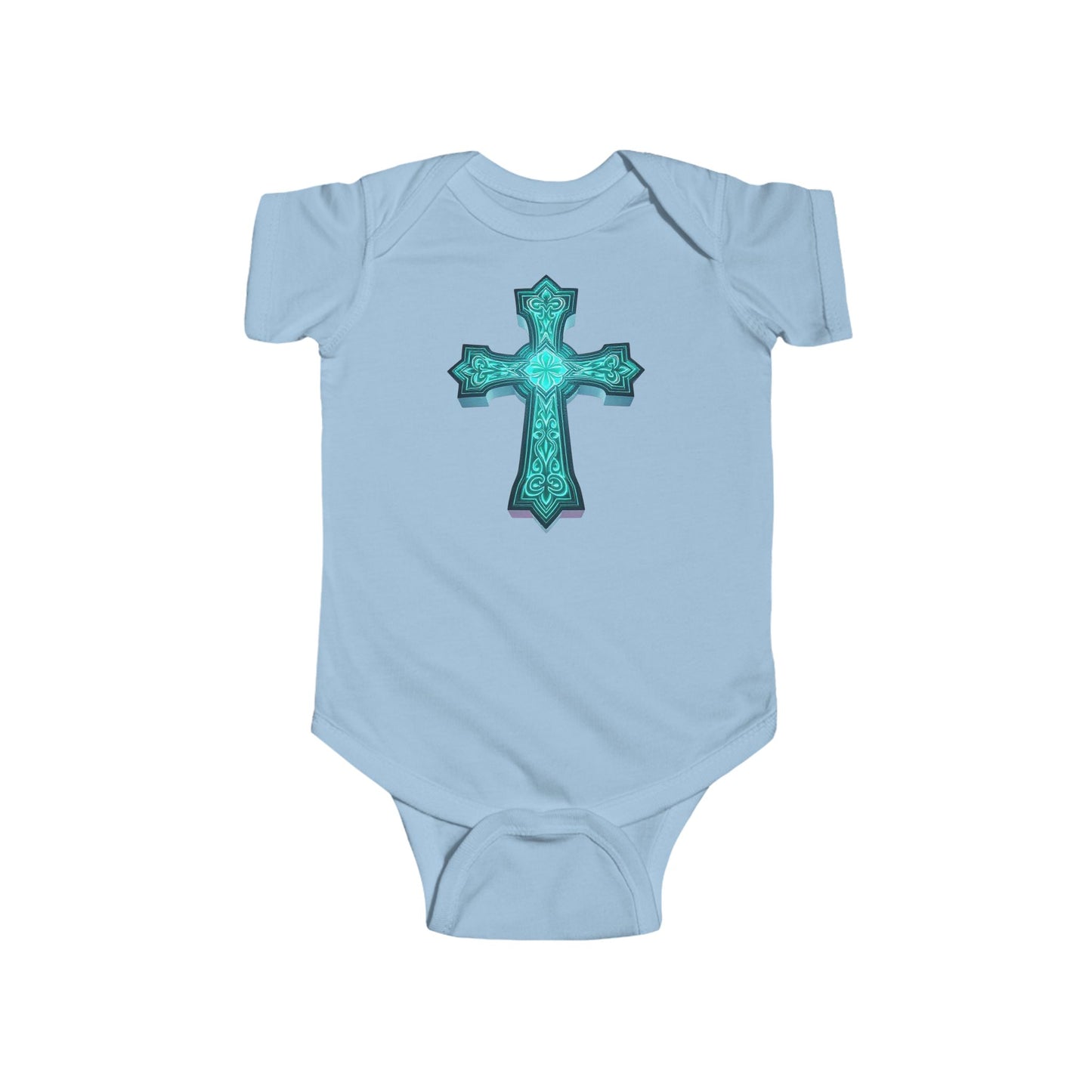 Heavenly Glow – Infant Short Sleeve Onesie with Radiant Cross