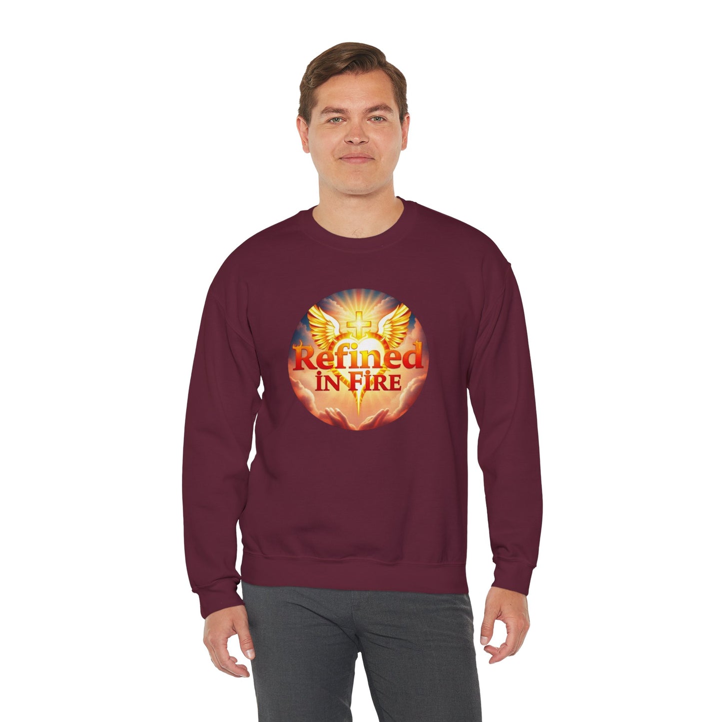Men’s “Refined in Fire” Christian Sweatshirt – Bold Flame Design Pullover