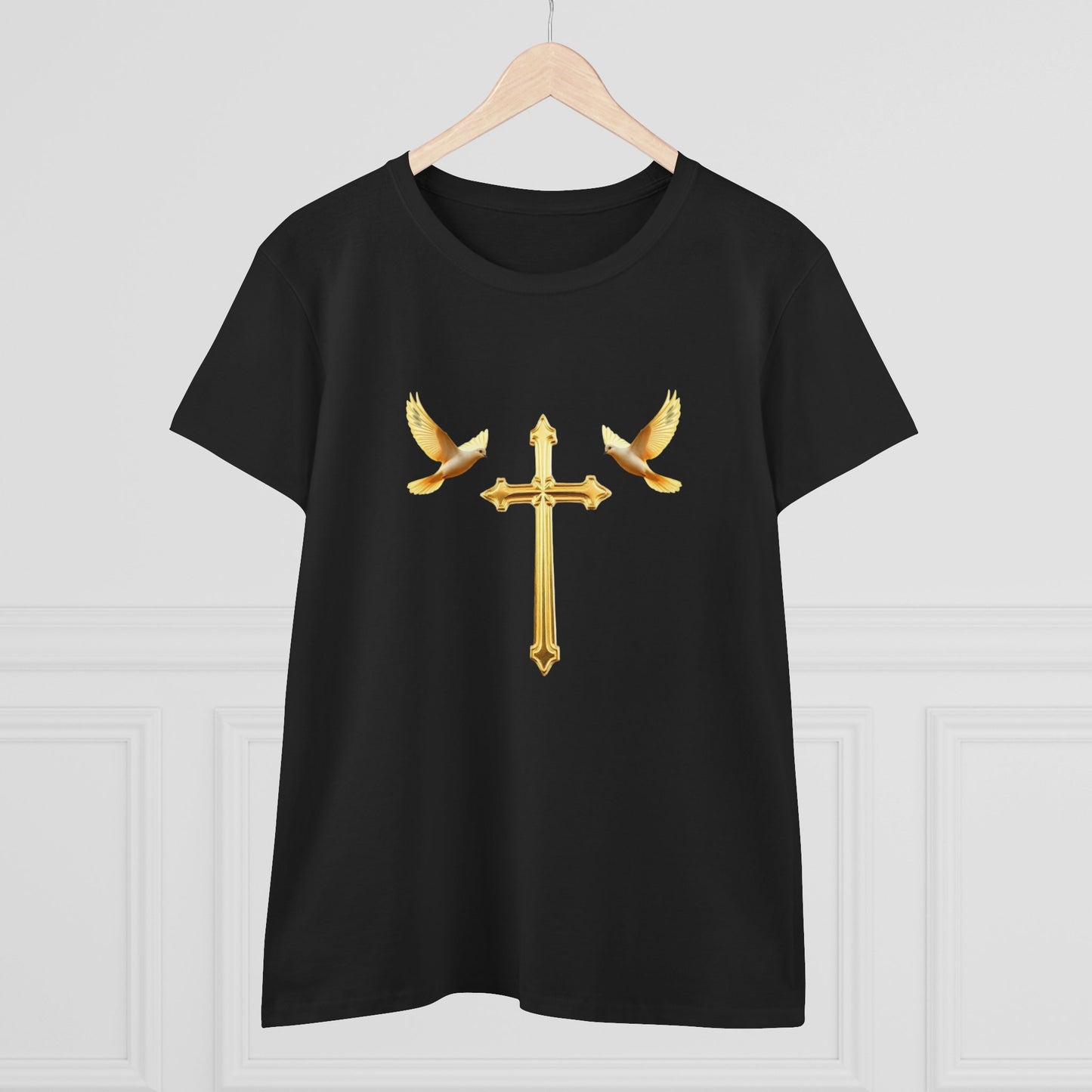 Flight of Grace – Gold Cross & Doves Tee
