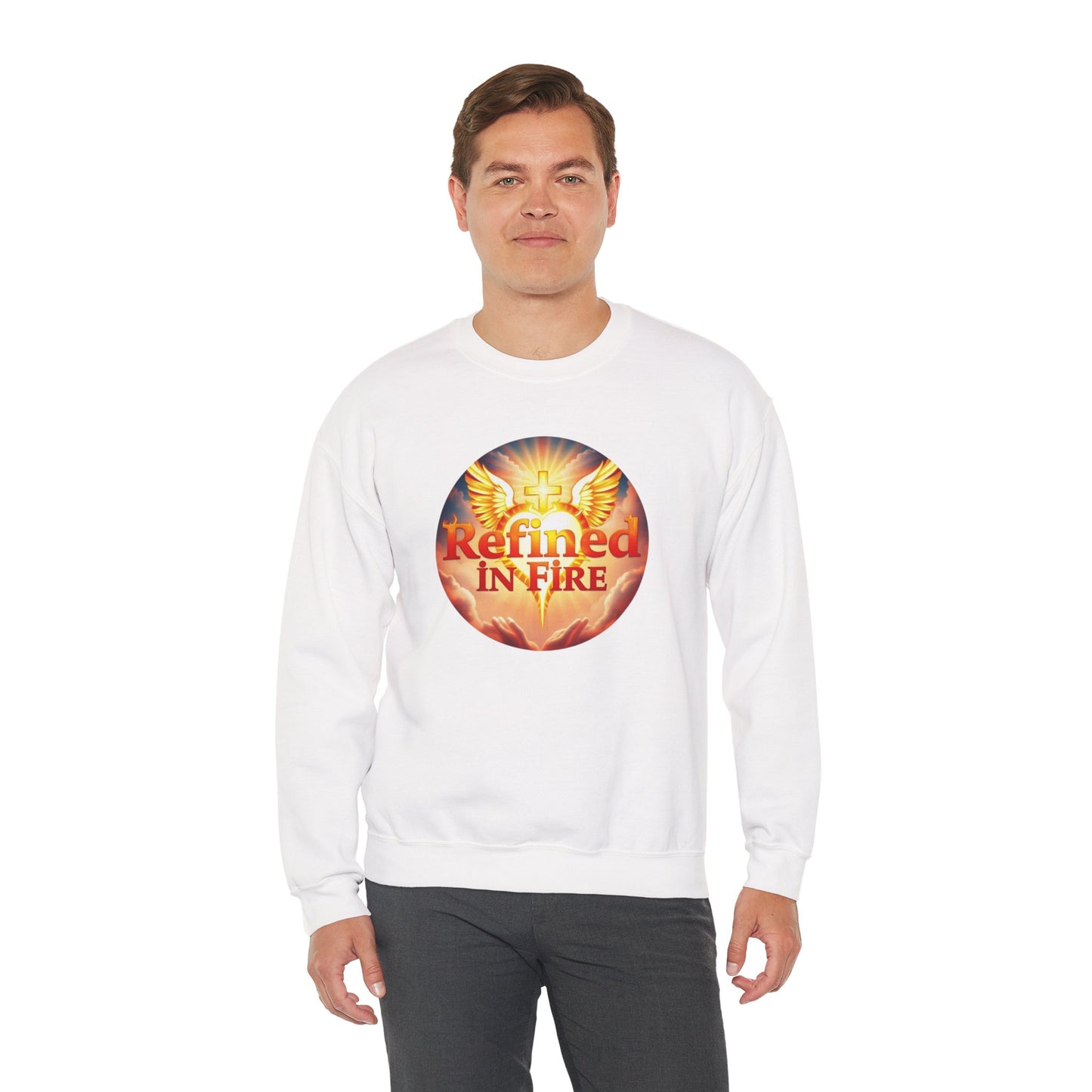 Men’s “Refined in Fire” Christian Sweatshirt – Bold Flame Design Pullover