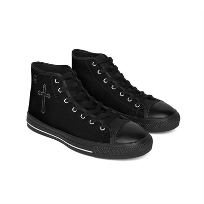 Faithful Stride Shadow – Men’s Black High-Top Sneakers with Black Cross, Black Sole & Tongue