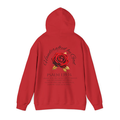 Handcrafted by God Rose Women's Hoodie – Christian Apparel (Dark Lettering)