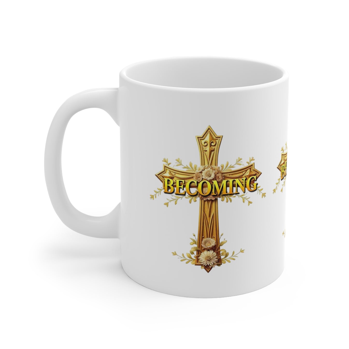 “Becoming” Ceramic Mug – Ornate Cross Design