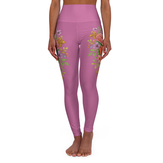Floral Cross Graceful Fit High-Waisted Leggings in Light Pink - Christian Women's Apparel