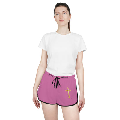 Golden Grace Women's Shorts in Pink with Gold Cross Design