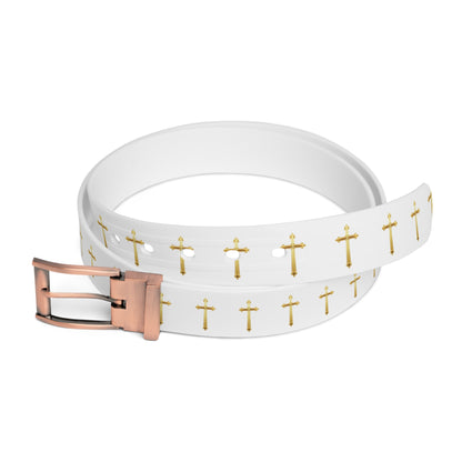 Crown of Light Belt in White – Gold Cross Pattern