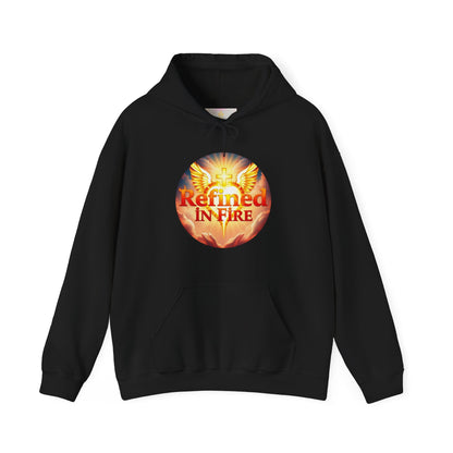 “Refined in Fire” Christian Hoodie – Bold Flame Design Faith Pullover