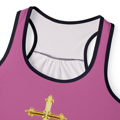 Gold Cross Women’s Christian Tank Top in Pink – Symbol of Eternal Victory