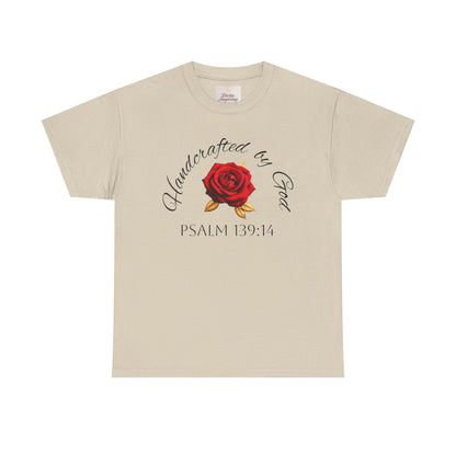 Handcrafted by God (Rose) - Woman's Christian T-Shirt (Dark Lettering)