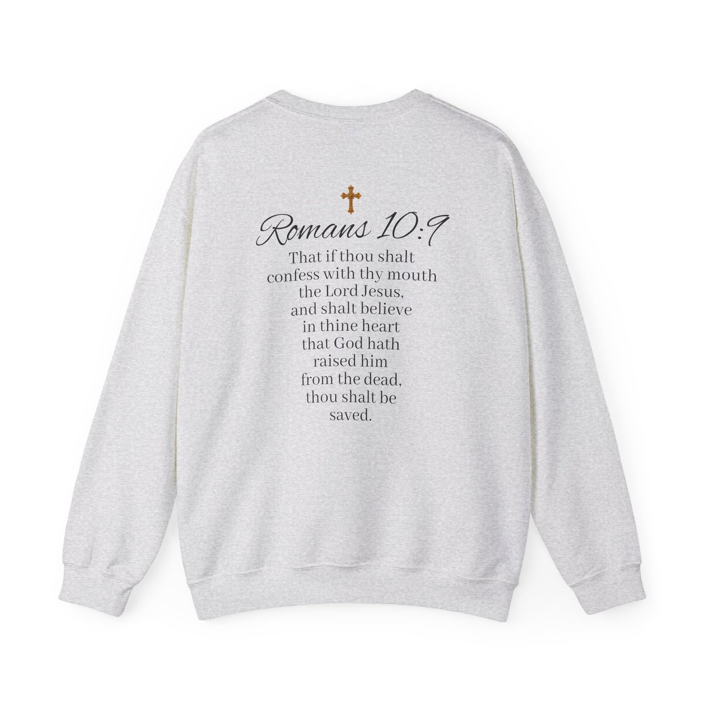 Women’s Believe Christian Sweatshirt – Praying Hands & Romans 10:9