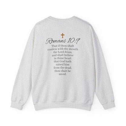 Women’s Believe Christian Sweatshirt – Praying Hands & Romans 10:9