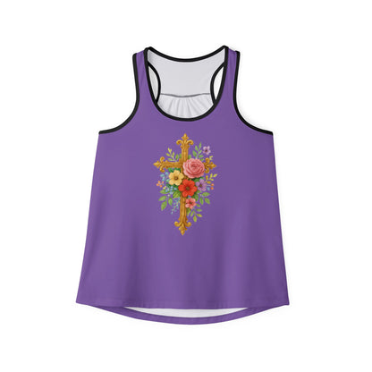 Floral Cross Women’s Christian Tank Top in Purple – Beauty in the Power of the Cross